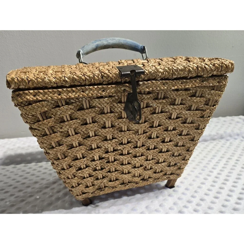 Vintage Wicker Market Basket Large Harvest Farmhouse Picnic Tote Rustic Storage